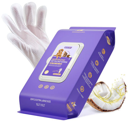 Picture of HICC PET Cleaning & Deodorizing Bathing Wipes for Dogs and Cats, Nourish Fur Coconut Oil Grooming Wipes for Dog/Cat, Pet Bathing Gloves Wipes for Daily Care and Traveling, Hypoallergenic
