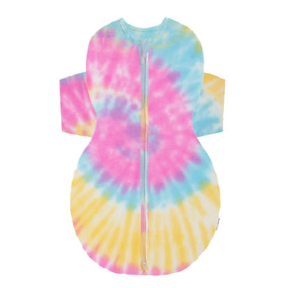 Picture of Happiest Baby SNOO Sleep Sack - 100% Organic Cotton Baby Swaddle Blanket - Doctor Designed Promotes Healthy Hip Development (Tie Dye Rainbow, Small)