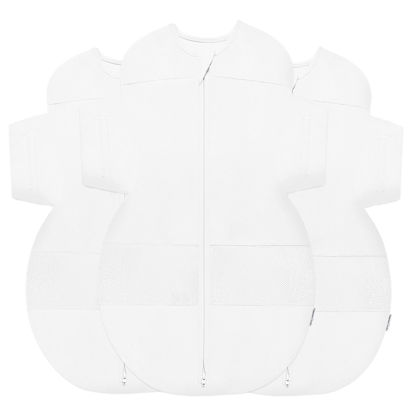 Picture of Happiest Baby SNOO Sleep Sack - 100% Organic Cotton Baby Swaddle Blanket - Doctor Designed Promotes Healthy Hip Development - 3-Pack Bundle (White, S, M, L)