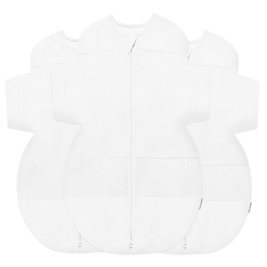 Picture of Happiest Baby SNOO Sleep Sack - 100% Organic Cotton Baby Swaddle Blanket - Doctor Designed Promotes Healthy Hip Development - 3-Pack Bundle (White, S, M, L)