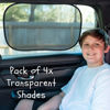 Picture of kinder Fluff Car Window Shade (4X Transparent Sunshades) - The Only Certified Car Window Sun Shade for Driver Proven to Block 99.95% UVR - Car Window Sun Protection - Jumbo