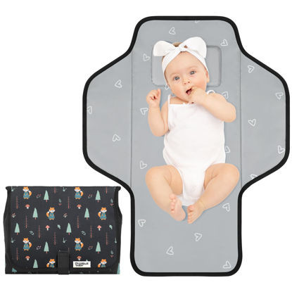 Picture of Baby Portable Changing Pad Travel - Waterproof Compact Diaper Changing Mat with Built-in Pillow - Lightweight & Foldable Changing Station, Newborn Shower Gifts