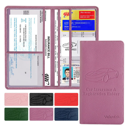 Picture of Valardoh Premium Car Registration and Insurance Card Holder, Car Document Holder for Cards, Driver License & other Essential Documents (Purple)