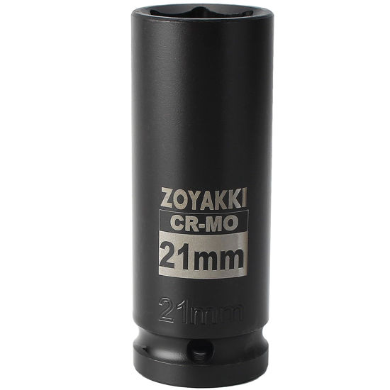 Picture of ZOYAKKI 1/2" Drive x 21 mm Deep 6 PT Impact Socket, CR-MO, 1/2-inch Drive 6 Point Axle Nut Socket for Easy Removal of Axle Shaft Nuts (21MM)