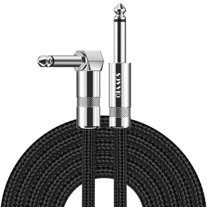 Picture of Sovvid Guitar Cable 10FT Professional Instrument Cable Electric Guitar AMP Cord Updated Version 1/4 TS Cable for Guitar Bass Mandolin Keyboard and Pro Audio, Right Angle to Straight (Black)