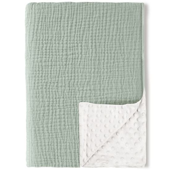 Picture of Konssy Baby Blankets for Unisex Boys Girls, Super Soft Nursery Minky Blankets with Muslin Cotton Front and Dotted Fleece Backing, Printed Bed Throws Newborn