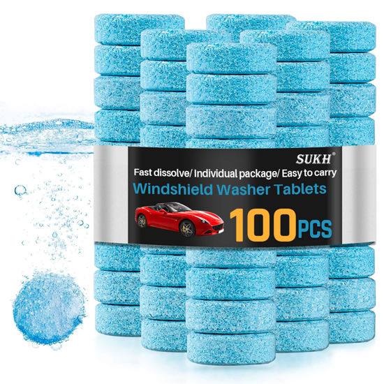 Picture of Sukh Car Windshield Washer Tablets - Washer Fluid Tablets Glass Cleaner Concentrate Car Windshield Wiper Fluid Car Windshield Cleaner Automotive Glass Cleaner