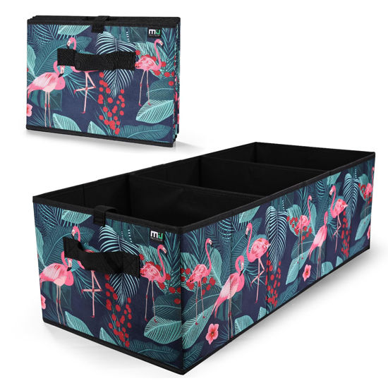 Picture of MIU COLOR Trunk Organizer for Car, Car Organizer, Sturdy Trunk Organizer for SUV, Non-Slip Bottom, Car Storage Organizer for Sedans, Van, Jeep, Grocery, Large 3Compartments, Flamingo 31.9"×12.6"×10.6"