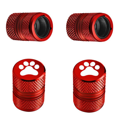 Picture of Tire Valve Stem Caps - 4 Pack Anti-Corrosion Premium Anodized Alloy Tyre Air Valve Caps Cat Dog Paw for Car SUV Bike Red