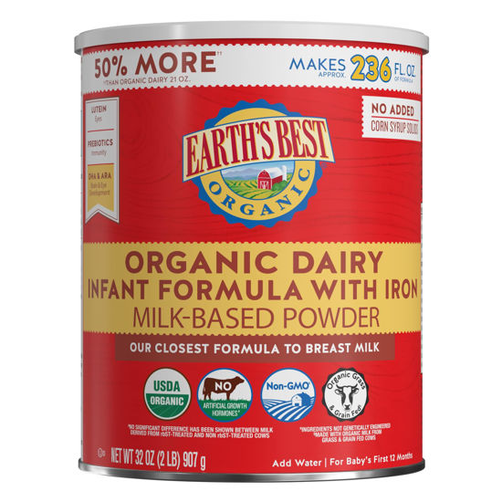 Picture of Earth's Best Organic Dairy Infant Powder Formula with Iron, Omega-3 DHA and Omega-6 ARA, 32 Ounce