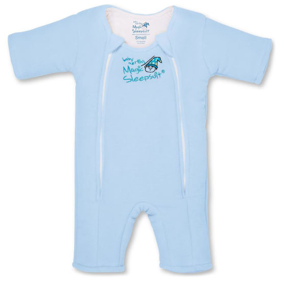 Picture of Baby Merlin's Magic Sleepsuit Microfleece Transition Swaddle - Sleep Suit for Infants 3-6 and 6-9 Months - Soft Cotton with Double Zipper for Easy Diaper Changes and Better Sleep Quality - Blue