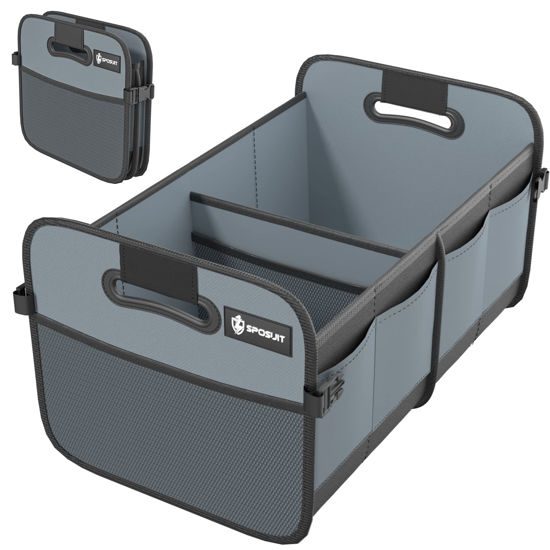 Picture of Sposuit Trunk Organizer for Car - Collapsible Storage with 11 Pockets & Reinforced Handles, For SUV, Grocery Cargo(Grey)