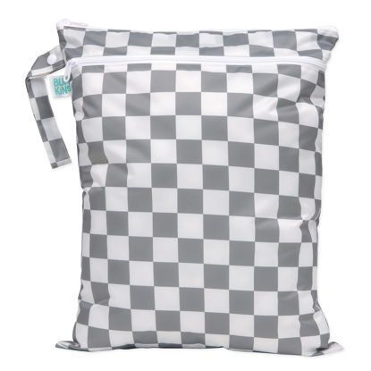 Picture of Bumkins Waterproof Wet Dry Bag for Baby, Travel, Swim Suit, Cloth Diapers, Pump Parts, Pool, Gym Clothes, Toiletry, Strap to Stroller, Daycare, Zip Reusable Bag, Wetdry Packing Pouch, Charcoal Check