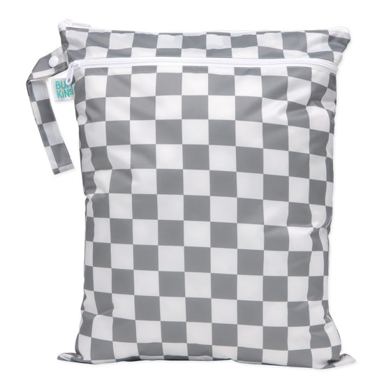 Picture of Bumkins Waterproof Wet Dry Bag for Baby, Travel, Swim Suit, Cloth Diapers, Pump Parts, Pool, Gym Clothes, Toiletry, Strap to Stroller, Daycare, Zip Reusable Bag, Wetdry Packing Pouch, Charcoal Check