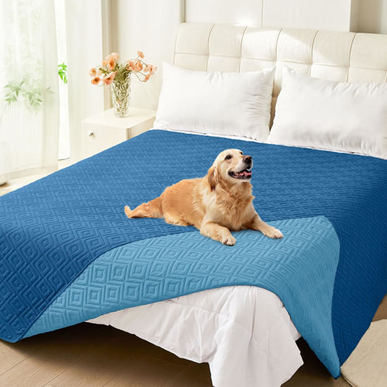 Picture of hyha Waterproof Dog Blanket, Soft Dog Bed Cover Pet Blankets, Waterproof Sofa Couch Cover for Dogs Washable, Reversible Pet Couch Covers for Sofa Furniture (82x82 Inch, Navy Blue/Blue)