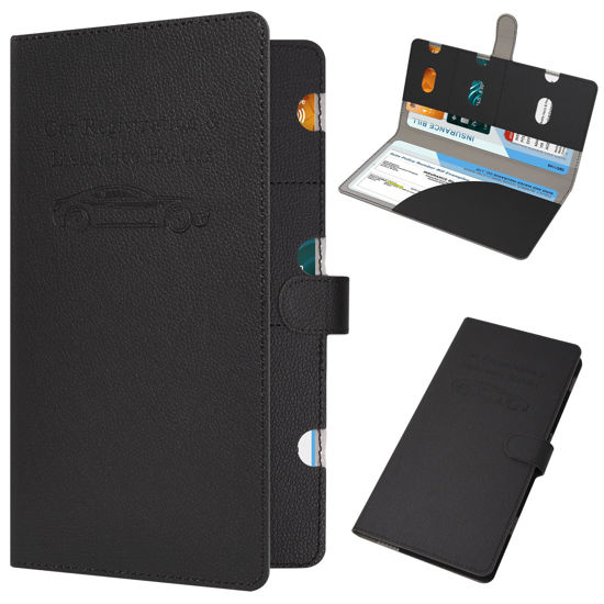 Picture of RSAquar Car Registration and Insurance Holder, Vehicle Glove Box Organizer Cool Car Accessories, Car Document Holder for Cards, Driver License & Essential Document, JD-Black