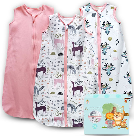 Picture of Cute Castle Baby Sleep Sack 18-24 Months - Lightweight 100% Cotton 2-Way Zipper TOG 0.5 Infant Wearable Blanket, Newborn Essentials Toddler Sleep Clothes (3 Pack Pink)