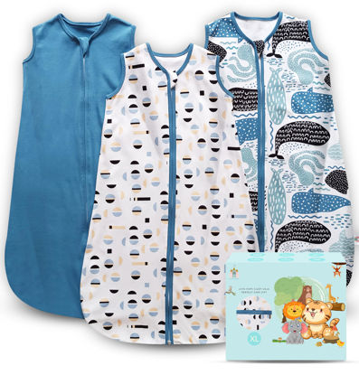 Picture of Cute Castle Baby Sleep Sack 18-24 Months - Lightweight 100% Cotton 2-Way Zipper TOG 0.5 Infant Wearable Blanket, Newborn Essentials Toddler Sleep Clothes (3 Pack Blue)