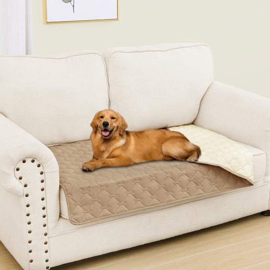 Picture of Smiry Waterproof Dog Blanket, Soft Dog Bed Cover Pet Blanket, Reversible Couch Cover for Dogs Washable, Pet Couch Covers for Sofa Furniture Protector for Puppy Cat (30x53 Inch, Camel/Beige)