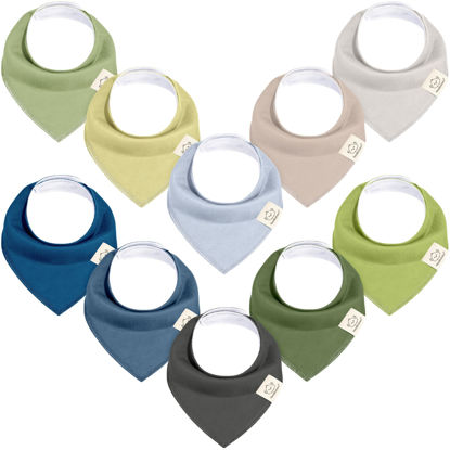 Picture of 10-Pack Organic Baby Bandana Bibs - Organic Cotton Bandana Bibs for Boys, Girls - Super Absorbent Bandana Drool Bibs - Teething Bibs - Baby Bibs for Infant, Toddler (Brave)