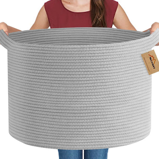 Picture of MEGASKET Extra Large Grey Storage Basket, 22" X 22" X 14" XXXL Blanket Basket for Living Room, Gray Wicker Woven Cotton Rope Baskets for Storage, Kids Toy Baskets Bins, Decorative Pillow Towel Basket