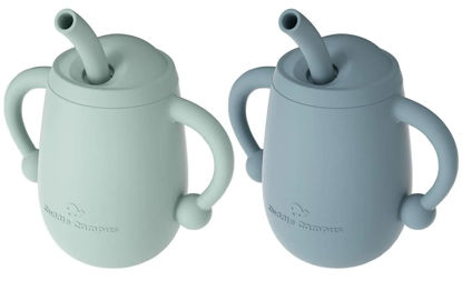 Picture of Cuddle Campus Pack of 2 Silicone Baby Training Cup, Shatterproof Toddler Sippy Cups with Straw, Open Cup for Baby, 6+ Months 4 Oz