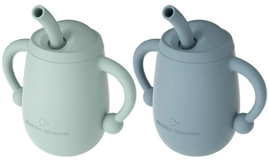 Picture of Cuddle Campus Pack of 2 Silicone Baby Training Cup, Shatterproof Toddler Sippy Cups with Straw, Open Cup for Baby, 6+ Months 4 Oz