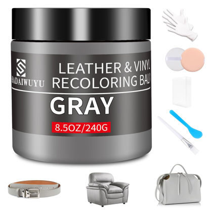 Picture of Leather Recoloring Balm,8.5oz Leather Color Restorer,Gray Leather Repair kit for Furniture and Car Interior,Leather Couch Scratch Repair,Leather Dye Paint for Faded,Cracked and Damaged Leather