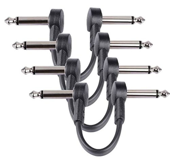 Picture of GOGHOST 6 Inch Guitar Patch Cables 4 Pack, 1/4" TS Right Angle Effect Pedal Flat Cables, Black