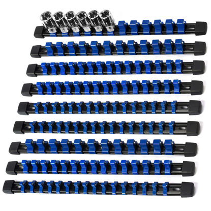 Picture of Reniteco Socket Organizer Drive ABS Tools - Blue Socket Holder, Premium Quality 9 Pieces Socket Holders Kit 1/4-Inch x 48 Clips, 3/8-Inch x 45 Clips, 1/2-Inch x 36 Clips