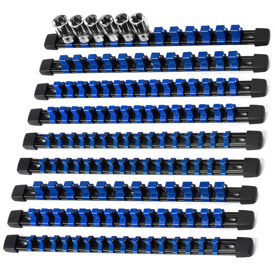 Picture of Reniteco Socket Organizer Drive ABS Tools - Blue Socket Holder, Premium Quality 9 Pieces Socket Holders Kit 1/4-Inch x 48 Clips, 3/8-Inch x 45 Clips, 1/2-Inch x 36 Clips