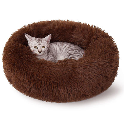 Picture of nononfish Marshmallow Cat Bed Kawaii Cat Nest Bed for Indoor Cats Washable Fluffy Anti Anxiety Kitten Bed 19 Inches