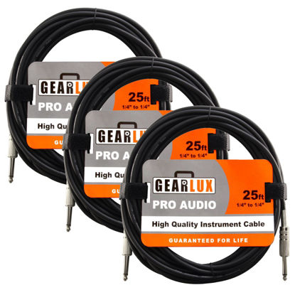Picture of Gearlux Instrument Cable/Professional Guitar Cable 1/4 Inch to 1/4 Inch, Black, 25 Foot - 3 Pack