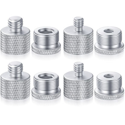Picture of Moxweyeni 8 Pcs Mic Stand Adapter 5/8 Female to 3/8 Male, 3/8 Female to 5/8 Male, 5/8 Female to 1/4 Male and 1/4 Female to 5/8 Male Screw Thread Adapter Mic Thread Adapter Set for Microphone(Silver)