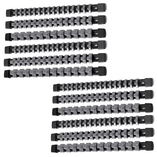 Picture of ALOANES 12 PC ABS Socket Organizer,1/2 inch, 3/8 inch, and 1/4 inch Drive Socket Rail Holders, Heavy Duty Socket Racks, Black Rails with Gray Clips