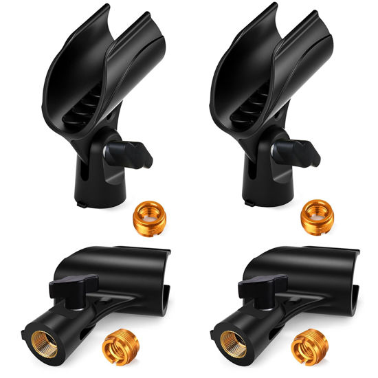 Picture of 4 Pcs Universal Microphone Clip, Adjustable Mic Clip Holder for Mic Stand，Come with 5/8" Male to 3/8" Female Screw Adapter