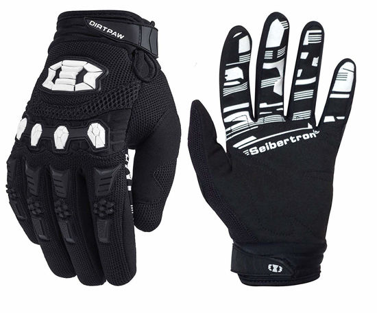 Picture of Seibertron Dirtpaw Unisex MX ATV MTB Racing Gloves - Full Finger Touchscreen Glove for Bicycle Cycling Mountain Biking Motorcycle and Motocross Black XS