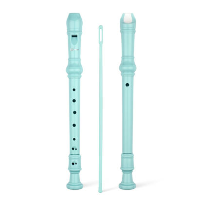 Picture of SWAN Soprano Recorder Instrument for Beginners Kids Student - German Fingering 8 Hole Flute Detachable 3pcs ABS Descant Recorders with Cleaning Rod and Fingering Chart, SW8K, Baby Blue