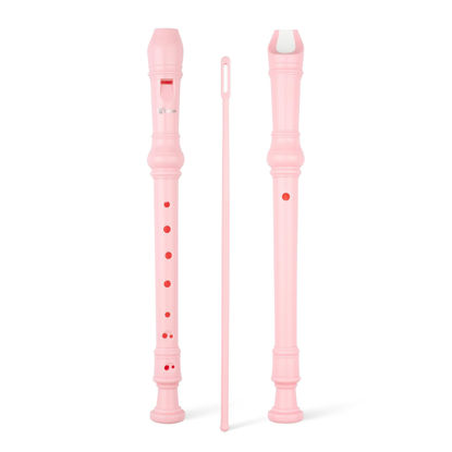 Picture of SWAN Soprano Recorder Instrument for Beginners Kids Student - German Fingering 8 Hole Flute Detachable 3pcs ABS Descant Recorders with Cleaning Rod and Fingering Chart, SW8K, Baby Pink