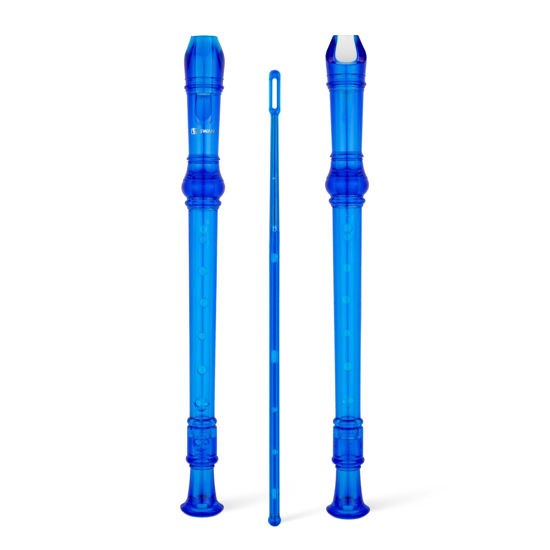 Picture of SWAN Soprano Recorder Instrument for Beginners Kids Student - Baroque Style 8 Hole Flute Detachable 3pcs ABS Descant Recorders with Cleaning Rod and Fingering Chart, SW8KT, Transparent Blue