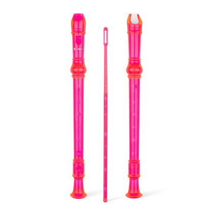 Picture of SWAN Soprano Recorder Instrument for Beginners Kids Student in School - Baroque Style 8 Hole Flute Detachable 3pcs ABS Descant Recorders with Cleaning Rod and Fingering Chart, Transparent Bobby Pink
