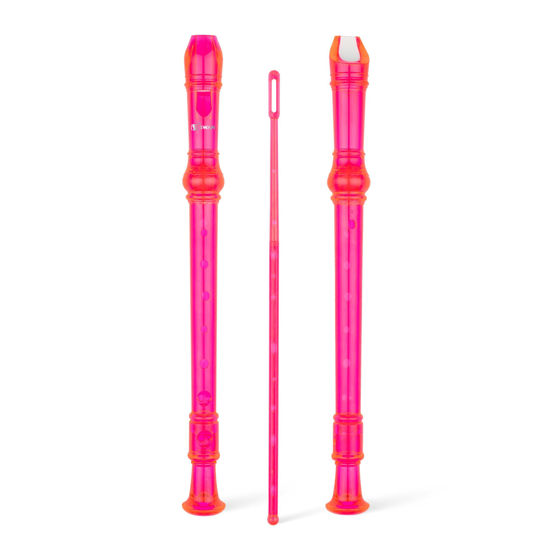 Picture of SWAN Soprano Recorder Instrument for Beginners Kids Student in School - Baroque Style 8 Hole Flute Detachable 3pcs ABS Descant Recorders with Cleaning Rod and Fingering Chart, Transparent Bobby Pink