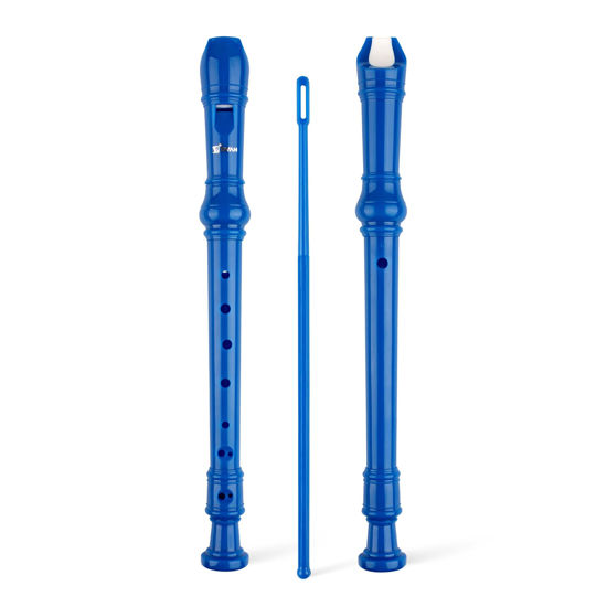 Picture of SWAN Soprano Recorder Instrument for Beginners Student - German Fingering 8 Hole Flute Detachable 3pcs Descant Recorder with Cleaning Rod and Fingering Chart for Kids over 6 Years Old, Royalblue