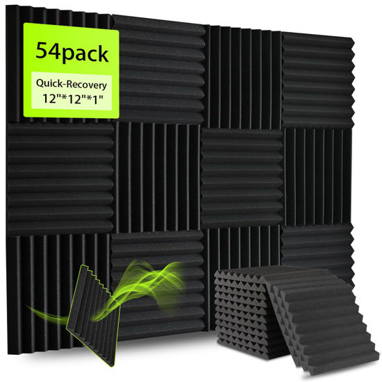 Picture of 54 Pack Sound Proof Foam Panels for Walls 12x12x1 Inches, Wedges Acoustic Panels Sound Absorbing, Acoustic Foam Panels for Recording Studio, Home, Office