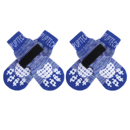 Picture of PUPTECK Anti-Slip Dog Socks with Double Sides Grips for Small Medium Large Dogs Hardwood Floors Prevents Licking, Dog Shoes for Hot Pavement Traction Control for Senior Dogs, Royal Blue, S