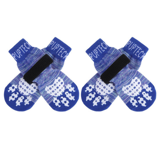 Picture of PUPTECK Anti-Slip Dog Socks with Double Sides Grips for Small Medium Large Dogs Hardwood Floors Prevents Licking, Dog Shoes for Hot Pavement Traction Control for Senior Dogs, Royal Blue, S