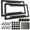 Picture of BGGTMO American Flag License Plate Frames- 2 Pack Black Grey Patriotic USA Aluminum Car Tag Holder Cover for Front Rear, with Screws Caps