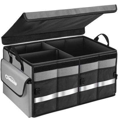 Picture of Oasser Car Trunk Organizer Collapsible Multi Compartments SUV Trunk Organizer with Reflective Strip Foldable Cover (Standard, Grey)