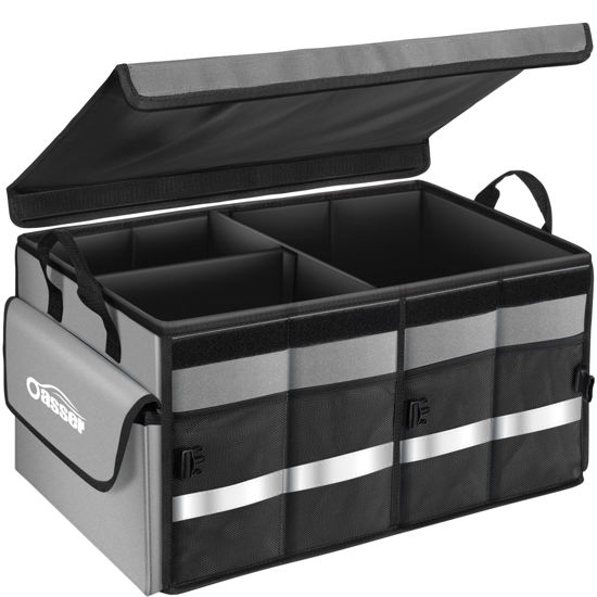 Picture of Oasser Car Trunk Organizer Collapsible Multi Compartments SUV Trunk Organizer with Reflective Strip Foldable Cover (Standard, Grey)