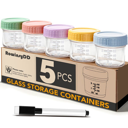 Picture of RowinsyDD 5 Pack Glass Baby Food Storage Containers, 4 oz Leakproof Baby Food Jars with Lids, Small Glass Food Containers for Infant Baby Food, Freezer & Microwave Safe, BPA Free